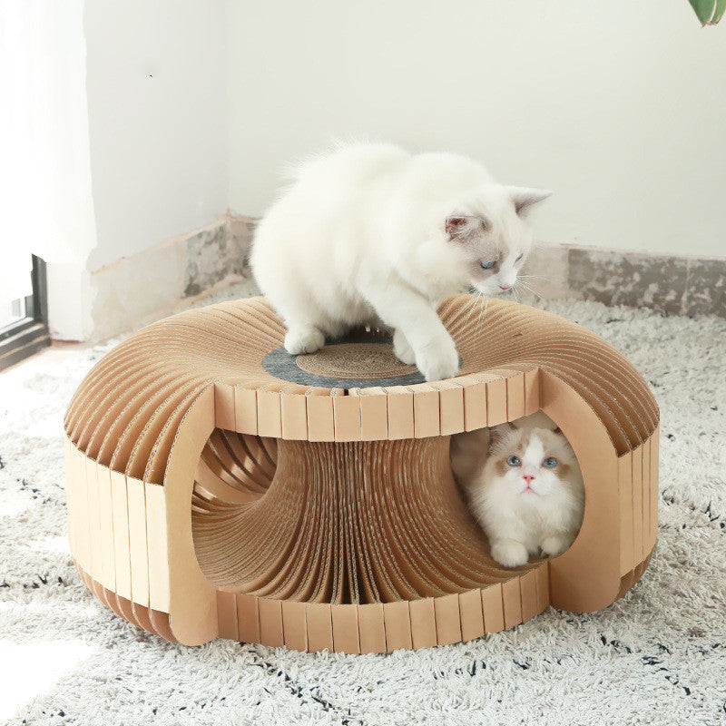 🐱 3-in-1 Cat Tunnel, Scratcher & Resting Hub | Ultimate Play Zone for Curious Cats!