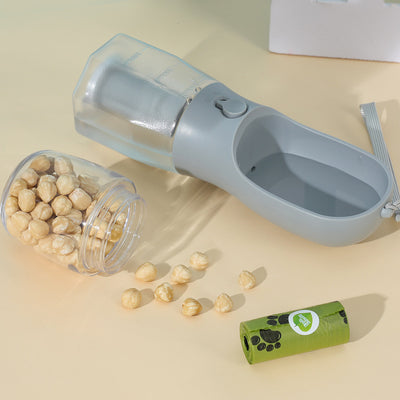 3-in-1 Portable Dog Water Bottle with Food Container & Waste Bag Dispenser