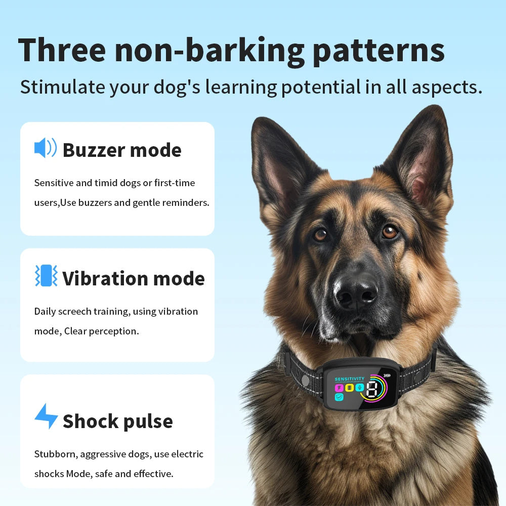 Smart Automatic Anti-Bark Dog Collar | Rechargeable Bark Stopper with HD Display | IP67 Waterproof Training Collar for Dogs