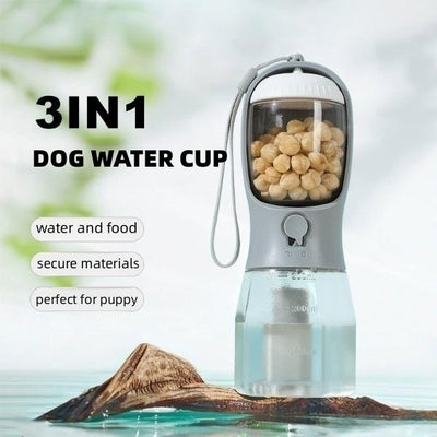 3-in-1 Portable Dog Water Bottle with Food Container & Waste Bag Dispenser