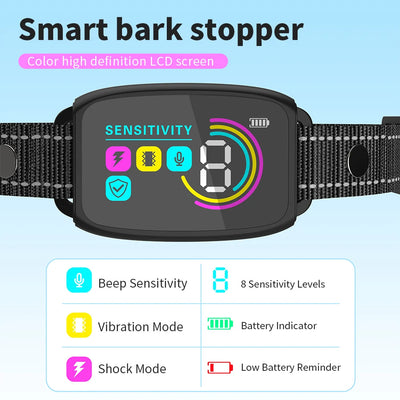 Smart Automatic Anti-Bark Dog Collar | Rechargeable Bark Stopper with HD Display | IP67 Waterproof Training Collar for Dogs